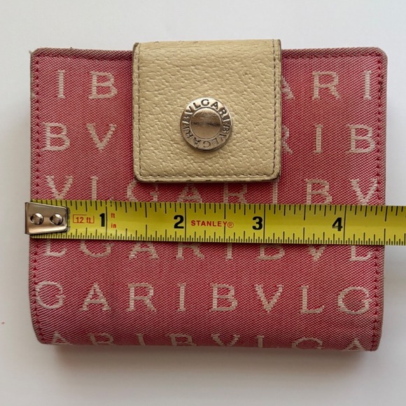 Bvlgari Canvas Leather Tri Fold Wallet Pink Monogram Snap Closure - Picture 14 of 15